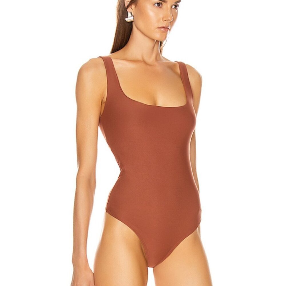 ALIX NYC • Mott Bodysuit scoop neck tank thong Cinnamon brown terracotta